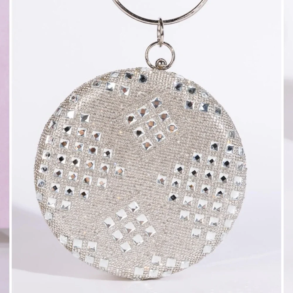 AKIRA Silver Light Me Up Rhinestone Round Circle Crystal Clutch Evening Bag NWT